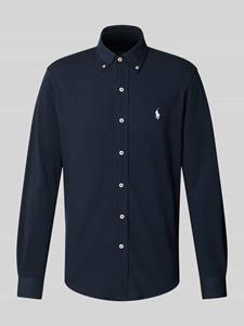 Ralph Lauren Slim-fit piqué overhemd met button-down boord en logo in donkerblauw-Marineblauw