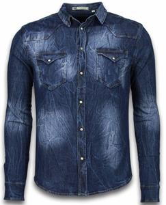 Enos Overhemd Lange Mouw Denim Shirt - Spijkerblouse Slim Fit - Vintage Washed