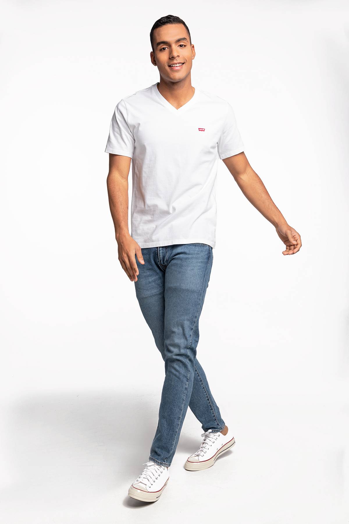Levi's T-Shirt, V-Ausschnittabel-Stickerei, Baumwolle, für Herren, weiß