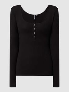 Pieces Shirt, Langarm, U-Ausschnitt, Knopfleiste, uni, für Damen, schwarz