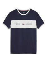 tommyhilfiger Tommy Hilfiger - Lounge T-shirt met ronde hals, contrasterend vlak en logo op de borst in marineblauw