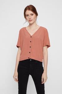 PIECES Button-up Top Met Korte Mouwen Dames Bruin