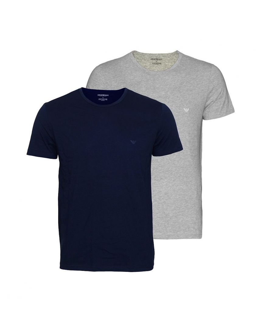 EMPORIO ARMANI Herren T-Shirt 2er Pack - Crew Neck, Rundhals, Baumwolle, Blau/Grau