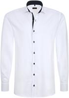 eterna Heren Overhemd Wit Fijn Oxford Kent Modern Fit Navy Binnenkraag
