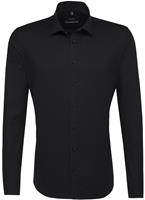 seidensticker Heren Overhemd Zwart Modern Kent Poplin Natural Stretch