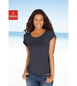 Lascana T-shirt met modieuze cut-out in de nek (Set van 2)