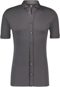 desoto Heren Overhemd Korte Mouw Effen Grijs Button-down Slim Fit
