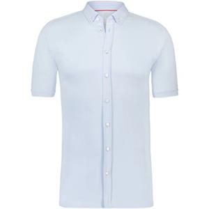 desoto Heren Overhemd Korte Mouw Jersey Button-down Licht Blauw Slim Fit