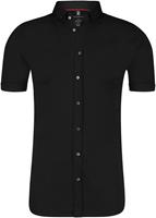 desoto Heren Overhemd Korte Mouw Jersey Button-down Zwart Slim Fit