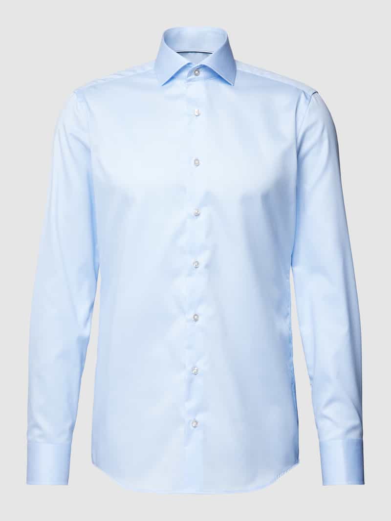 eterna Heren Overhemd 1863 Blauw Twill Cutaway Two Ply Slim Fit