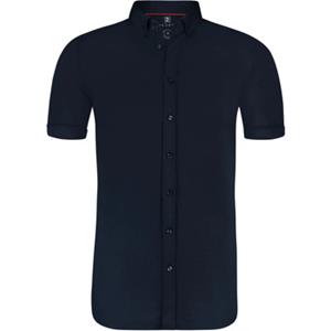 desoto Heren Overhemd Navy Blauw Korte Mouw Jersey Button Down Slim Fit