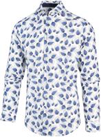 blueindustry Blue Industry Heren Overhemd Wit Blauwe Blader Print Perfect Fit