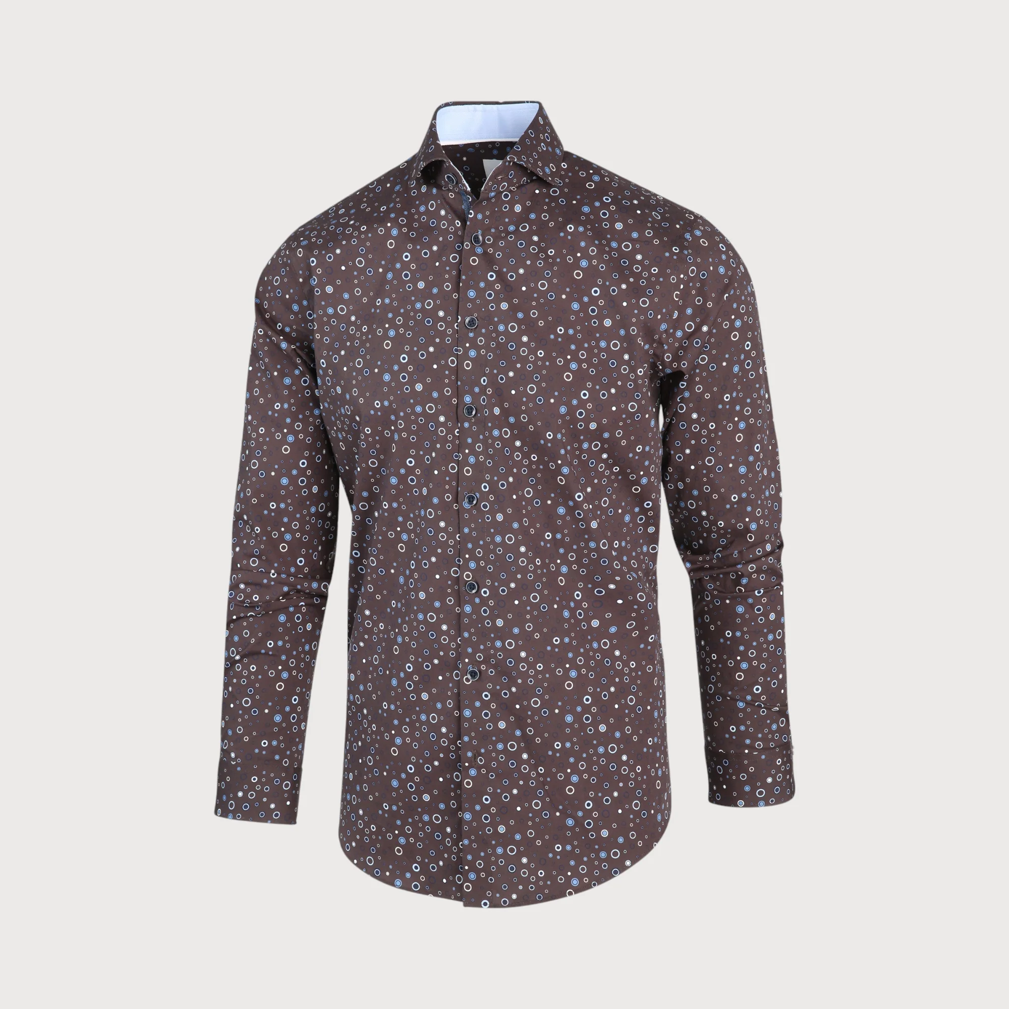Blue Industry Bruin blauw stippenprint overhemd |