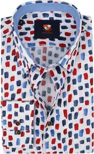 Suitable Overhemd Penseelstreken Blauw Rood