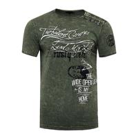 Rusty Neal Olie-gewassen T-shirt met knoopjes aan de zijkant en prints