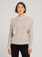 TOM TAILOR Denim Pullover & Strickjacken Strickpullover mit Muster und Rüschen Pullover beige Damen 