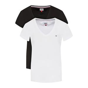 TOMMY JEANS Shirt met V-hals TJW 2PACK SLIM SOFT V NECK TEE in basic look met tommy jeans merklabel (2-delig, Set van 2)