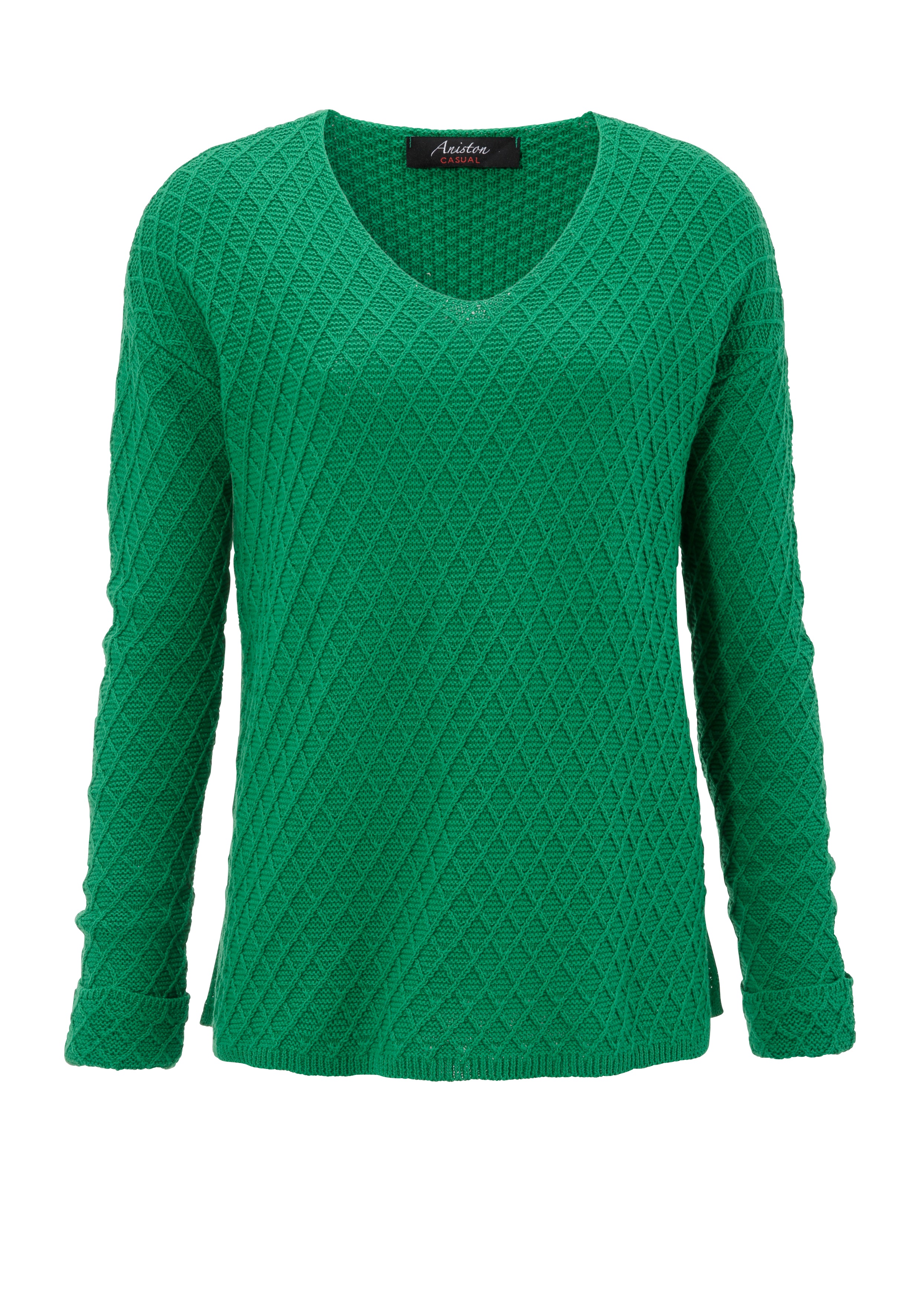 Aniston CASUAL Trui met V-hals in een trendy motievenmix