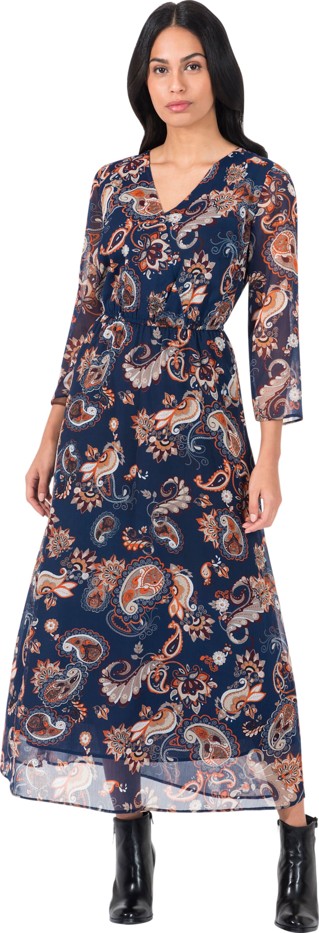 Maxi-jurk in donkerblauw gedessineerd van heine