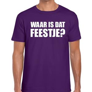 Bellatio Waar is dat feestje℃ tekst t-shirt Paars