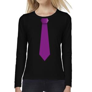 Bellatio Stropdas paars long sleeve t-shirt zwart voor dames- Zwart