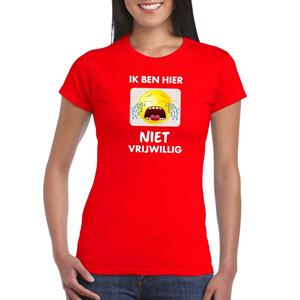 Bellatio Rood feest shirt - Ik ben hier niet vrijwillig met emoticon voor dames