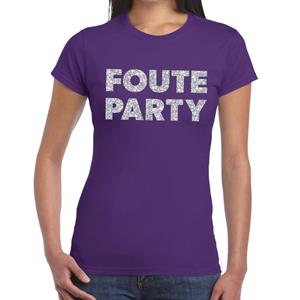 Bellatio Foute Party zilveren glitter tekst t-shirt Paars