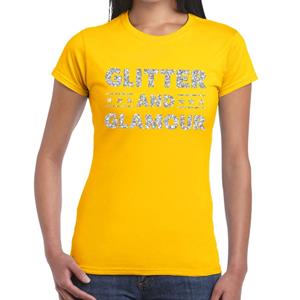 Bellatio Glitter and Glamour zilver glitter tekst t-shirt Geel