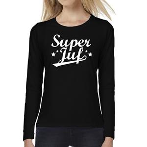 Bellatio Super juf cadeau t-shirt long sleeve Zwart