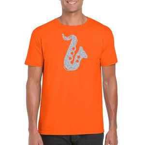 Bellatio Zilveren saxofoon / muziek t-shirt / kleding - Oranje