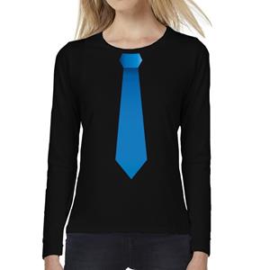 Bellatio Stropdas blauw long sleeve t-shirt zwart voor dames- Zwart