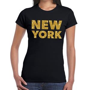 Bellatio New York gouden glitter tekst t-shirt Zwart