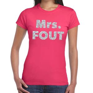 Bellatio Mrs. Fout zilver glitter tekst t-shirt Roze