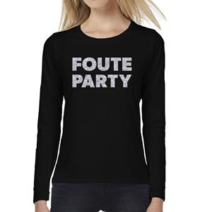 Bellatio Foute Party zilver glitter t-shirt long sleeve Zwart