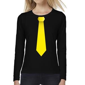 Bellatio Stropdas geel long sleeve t-shirt zwart voor dames- Zwart