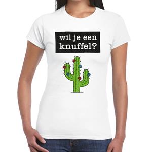 Bellatio Wil je een knuffel tekst t-shirt Wit