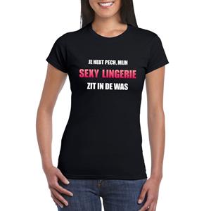 Bellatio Mijn sexy lingerie zit in de was fun t-shirt dames Zwart