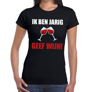 Bellatio Ik ben jarig geef wijn! t-shirt Zwart
