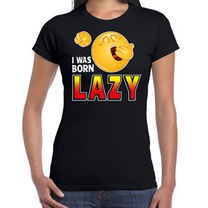 Bellatio Funny emoticon t-shirt i was born lazy Zwart