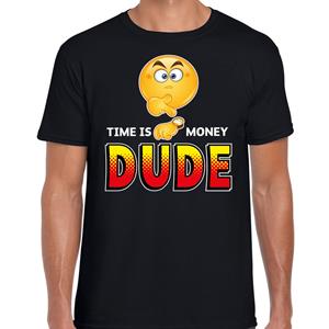 Bellatio Funny emoticon t-shirt Time is money dude Zwart