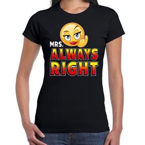 Bellatio Funny emoticon t-shirt Mrs always right Zwart