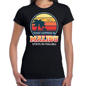 Bellatio Malibu zomer t-shirt / shirt What happens in Malibu stays in Malibu voor dames - Zwart