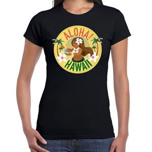 Bellatio Hawaii feest t-shirt / shirt Aloha Hawaii voor dames - zwart - Hawaiiaanse party outfit / kleding/ verkleedkleding/ carnaval shirt
