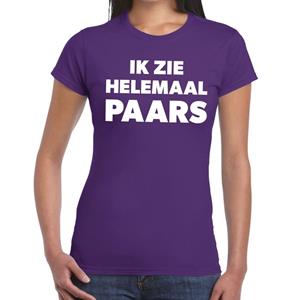 Bellatio Ik zie helemaal paars tekst t-shirt dames - fun tekst shirt Paars