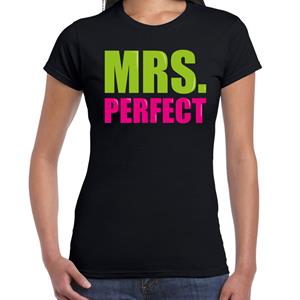 Bellatio Mrs. perfect fun tekst t-shirt Zwart