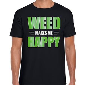 Bellatio Weed makes me happy / Wiet maakt me gelukkig t-shirt Zwart