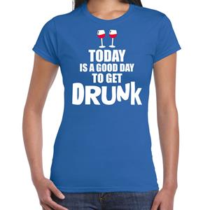 Bellatio Blauw fun t-shirt good day to get drunk - dames - Drank / festival shirt / outfit / kleding