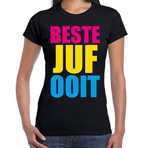 Bellatio Beste juf ooit cadeau t-shirt met gekleurde letters - Zwart