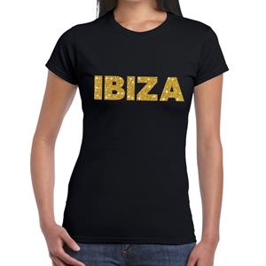 Bellatio Ibiza gouden glitter tekst t-shirt Zwart