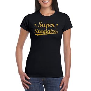 Bellatio Super stagiaire cadeau t-shirt met gouden glitters op Zwart